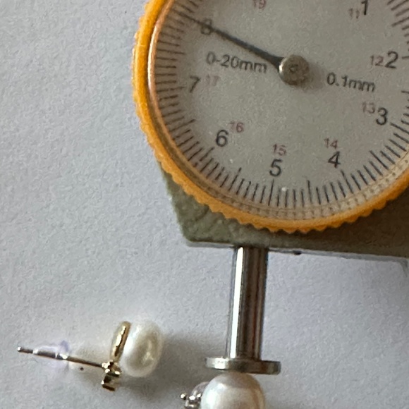 8mm White Cultured Pearl Stud Earrings - 14K Yellow Gold Plate - CZ Accents - Picture 5 of 8